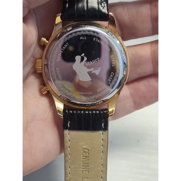 Stauer Automatic Rose Gold Model 17369 Black Croc Band Working Closed Back